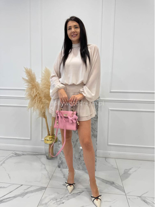 Beżowy Sukienko-kombinezon szyfonowy z wycięciem na plecach Ariana 09 - photo #2