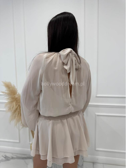 Beżowy Sukienko-kombinezon szyfonowy z wycięciem na plecach Ariana 09 - photo #5