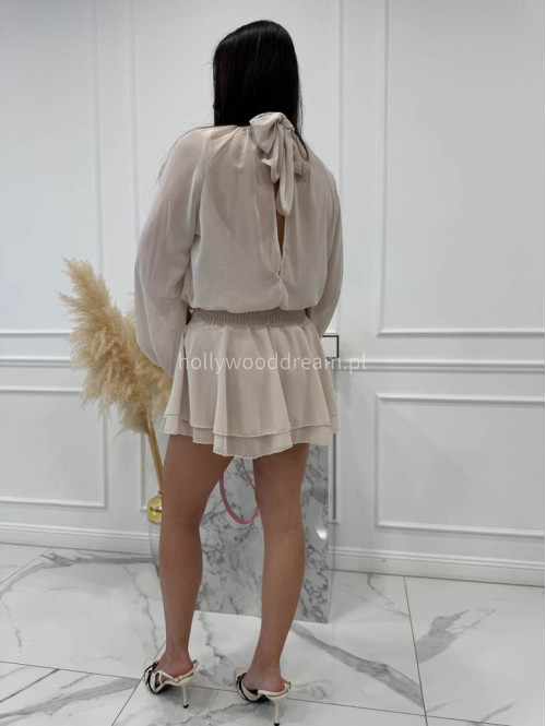 Beżowy Sukienko-kombinezon szyfonowy z wycięciem na plecach Ariana 09 - photo #6