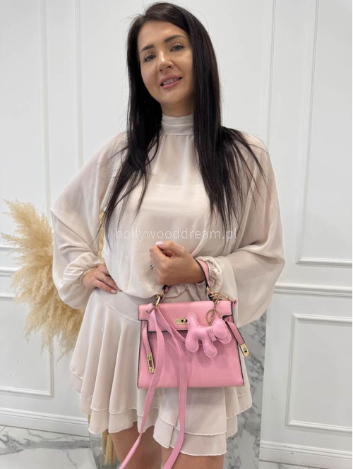 Beżowy Sukienko-kombinezon szyfonowy z wycięciem na plecach Ariana 09 - photo #8