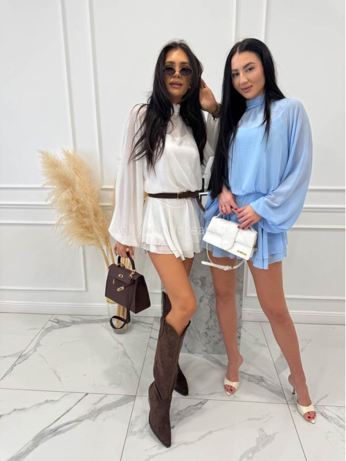 Błękitny Sukienko-kombinezon szyfonowy z wycięciem na plecach Ariana 09 - photo #9