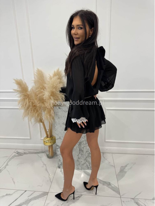 Czarny Sukienko-kombinezon szyfonowy z wycięciem na plecach Ariana 09 - photo #4