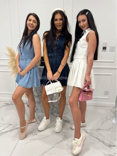 Kremowa sukienka mini na ramiączkach z paskiem i kołnierzykiem SONIA 09 - photo #20