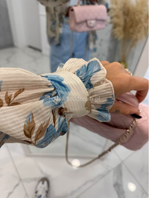 Beżowa koszula oversize w błękitne kwiaty Naomi 52 - photo #5