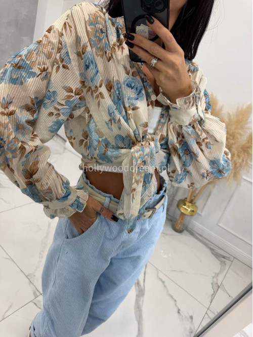 Beżowa koszula oversize w błękitne kwiaty Naomi 52 - photo #7