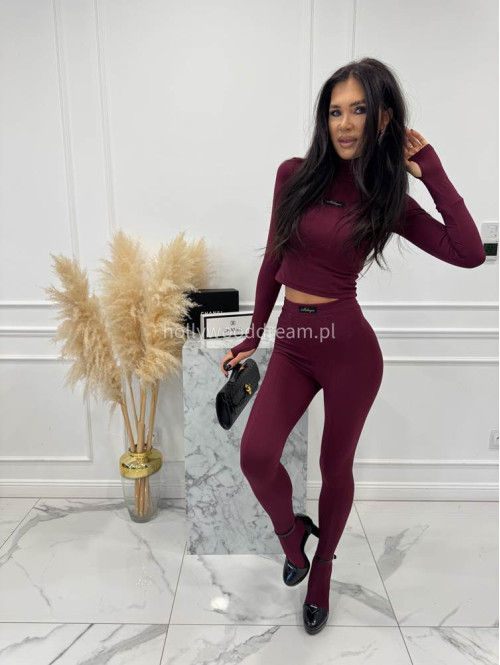 Bordowy komplet top z golfem + legginsy SUZI 163 - photo #5
