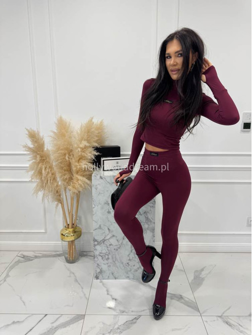 Bordowy komplet top z golfem + legginsy SUZI 163 - photo #6