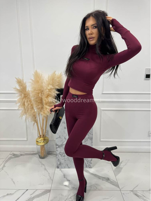 Bordowy komplet top z golfem + legginsy SUZI 163 - photo #10