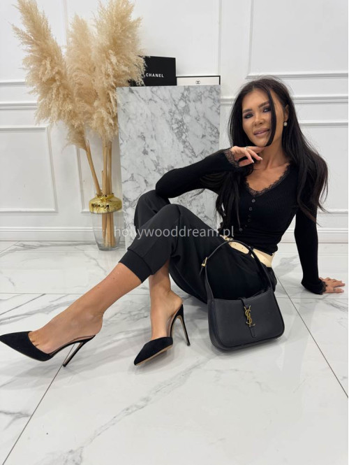 Czarna bluzka prążkowana wykończona koronką z ozdobnymi guzikami Nesti 09 - photo #10