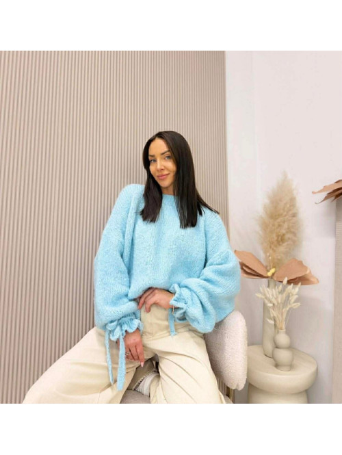 Błękitny sweter z wiązaniem na rękawie Sophia 02 - photo #11