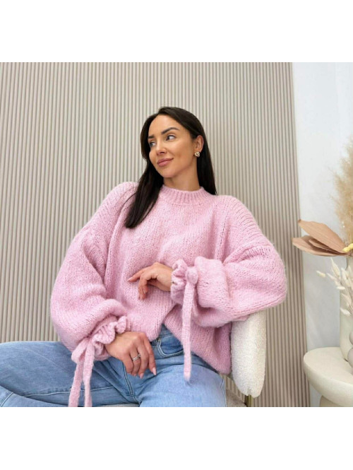 Pudrowy róż sweter z wiązaniem na rękawie Sophia 02 - photo #18