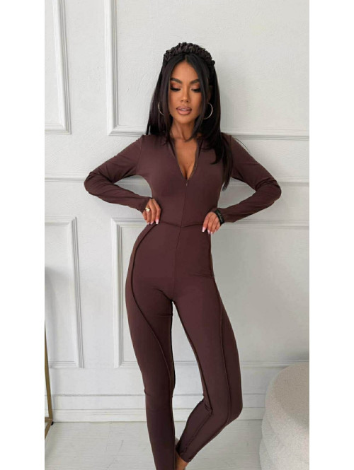 Czekoladowy kombinezon zapinany na zamek z przeszyciami KARLOS 163 - photo #1