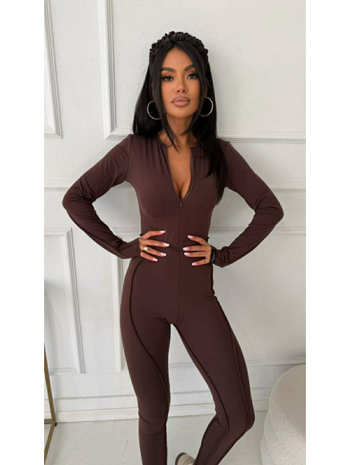Czekoladowy kombinezon zapinany na zamek z przeszyciami KARLOS 163 - photo #0
