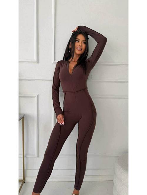 Czekoladowy kombinezon zapinany na zamek z przeszyciami KARLOS 163 - photo #3
