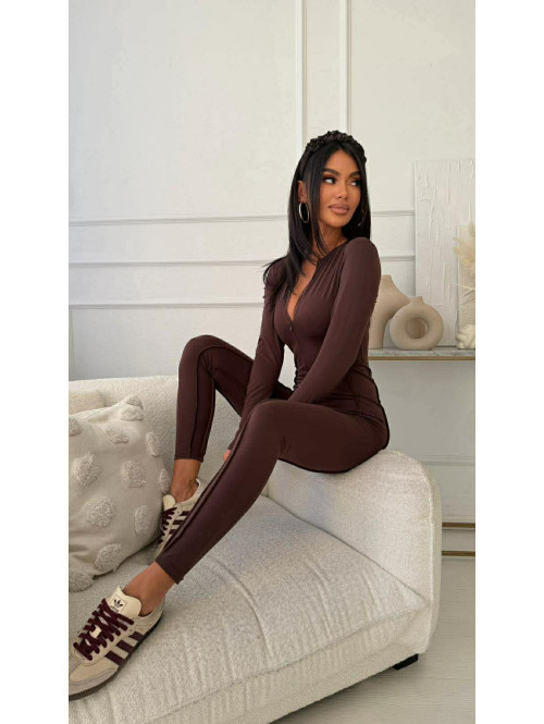 Czekoladowy kombinezon zapinany na zamek z przeszyciami KARLOS 163 - photo #2
