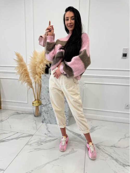 Różowy sweter w mokka paski STRIP 19 - photo #6