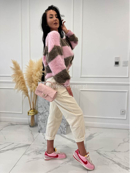 Różowy sweter w mokka paski STRIP 19 - photo #8
