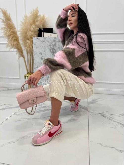 Różowy sweter w mokka paski STRIP 19 - photo #10