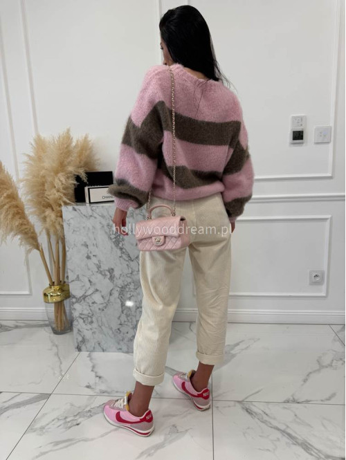 Różowy sweter w mokka paski STRIP 19 - photo #13