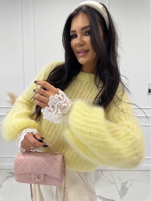 Żółty sweter moherowy z poszerzanymi rękawami WALENCJA 52 - photo #21
