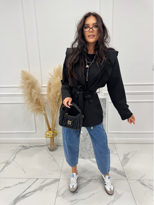 Czarna marynarka z paskiem 75% wiskoza VALERIE 02